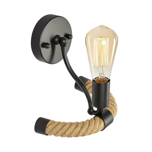 Retro Industrie Loft Seil Wandleuchte Schwarz | E27 Edison~3442