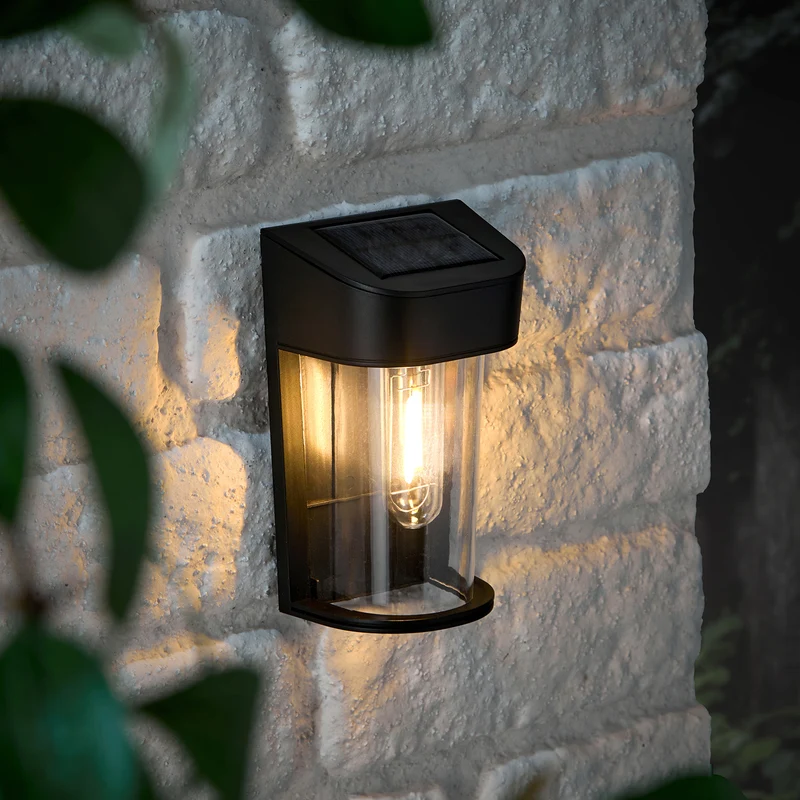 Audley Schwarze Mini Solar-Wandleuchte mit warmweißer LED