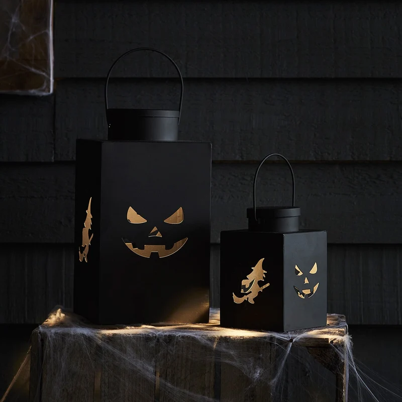 2er Set schwarze Halloween Laternen aus Metall