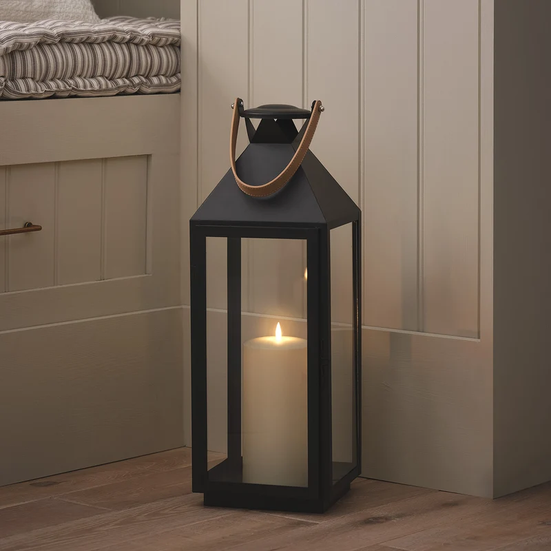 2er Set Brixham TruGlow® LED-Laternen aus Metall mit Griffen in Lederoptik