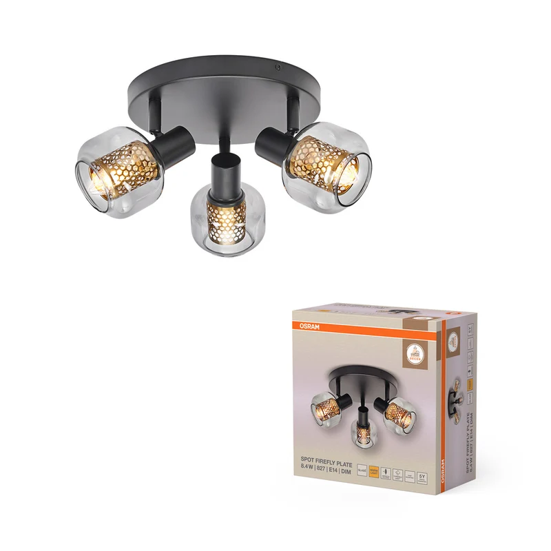OSRAM DECOR Spot Firefly Deckenleuchte schwarz, OSRAM Lampe inklusive, 3 x 2.8W, E14