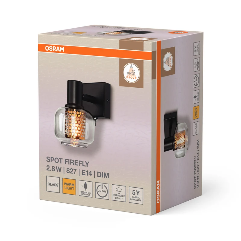 OSRAM DECOR Spot Firefly Wandleuchte, OSRAM Lampe inklusive, schwarz, 1 x 2.8W, E14