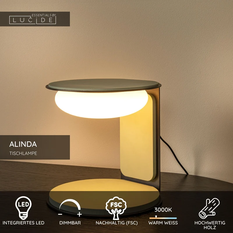 LED-Tischleuchte Alinda dimmbar mit Glasschirm