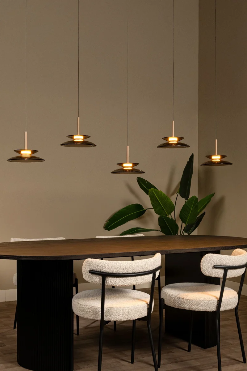 LED-Pendelleuchte Santiago 5-flammig dimmbar CCT Glas Amber 150cm