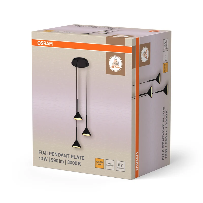 OSRAM DECOR Fuji 3XPendant Pendelleuchte PL 13W 930 Black