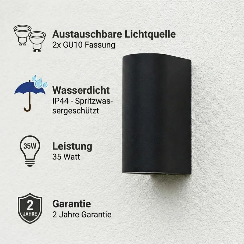 LED-Außenstrahler | Santa Barbara | IP44 | 2x GU10 | Schwarz