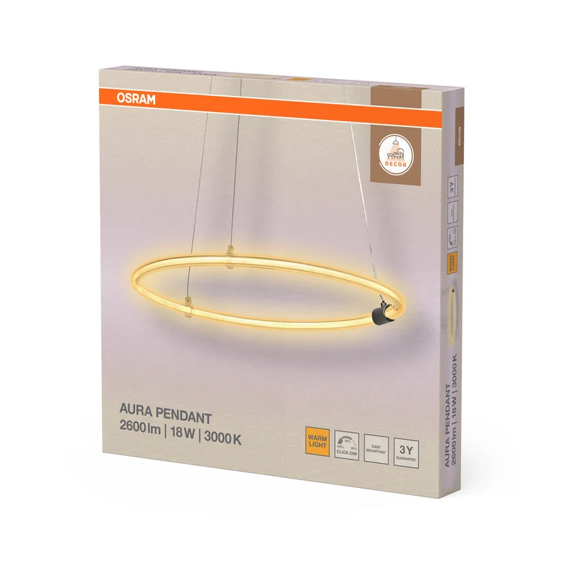 OSRAM DECOR Aura Pendant Pendelleuchte, 18W, 3000K, 2000lm, Click DIM