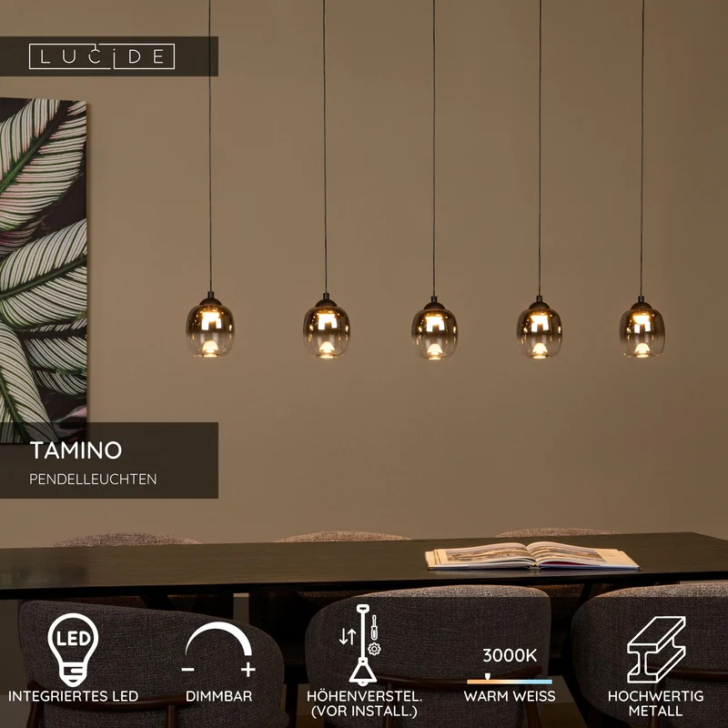 LED-Pendelleuchte Tamino 5-flammig dimmbar höhenverstellbar 127cm