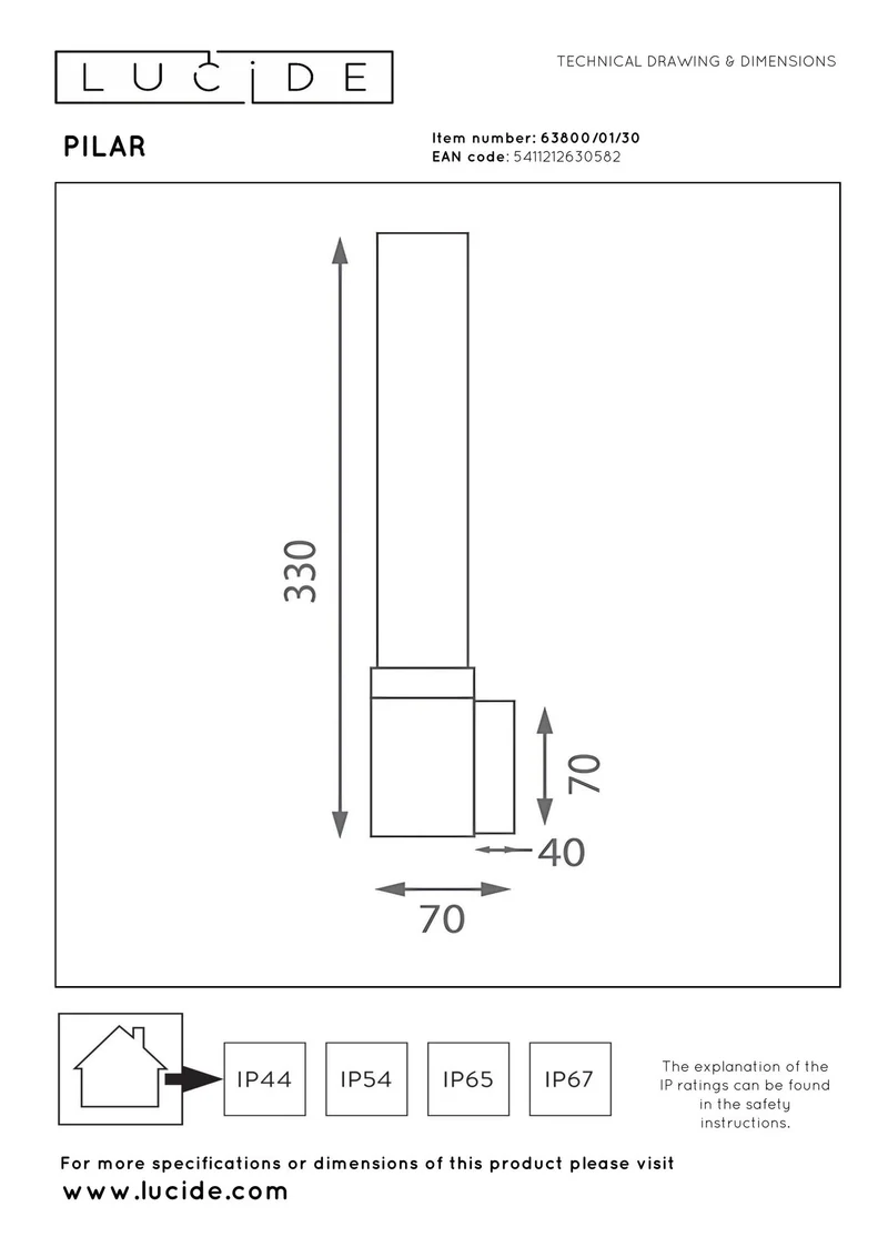 Außenwandleuchte Pilar IP54 mit Glasschirm