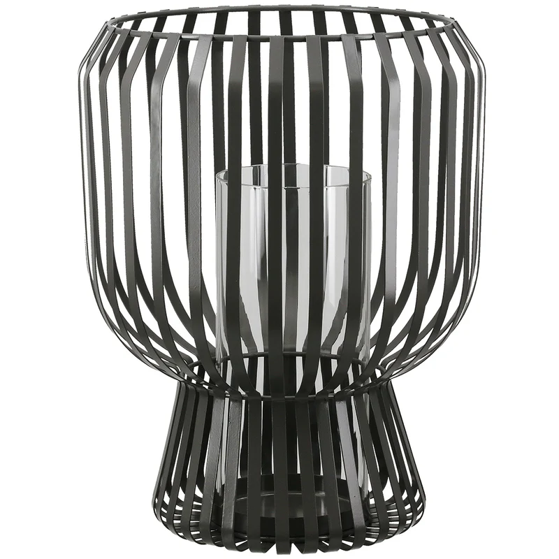 Windlicht – Mattes Metall, Glas Einsatz, Graue Oberfläche, 29cm Höhe - Scola | Gilde
