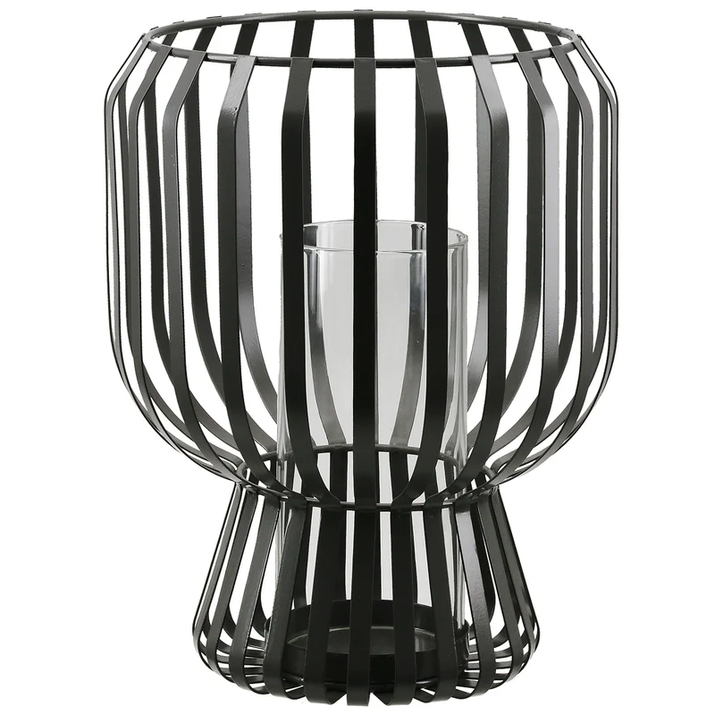 Windlicht – Mattes Metall, Glas Einsatz, Graue Oberfläche, 24cm Höhe - Scola | Gilde