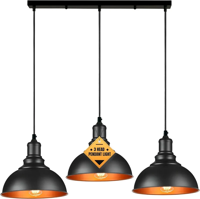 3-Licht Pendelleuchte Industrielle Hängelampe Schwarzer ~3278