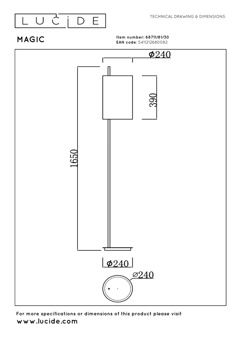 Stehlampe Magic mit Leinenschirm 165cm Schwarz, Beige