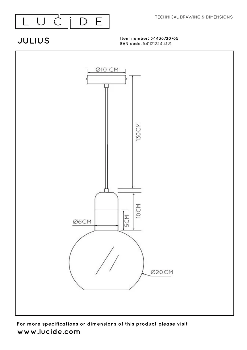 Pendelleuchte Julius mit rauchgrauem Glasschirm Ø 20cm