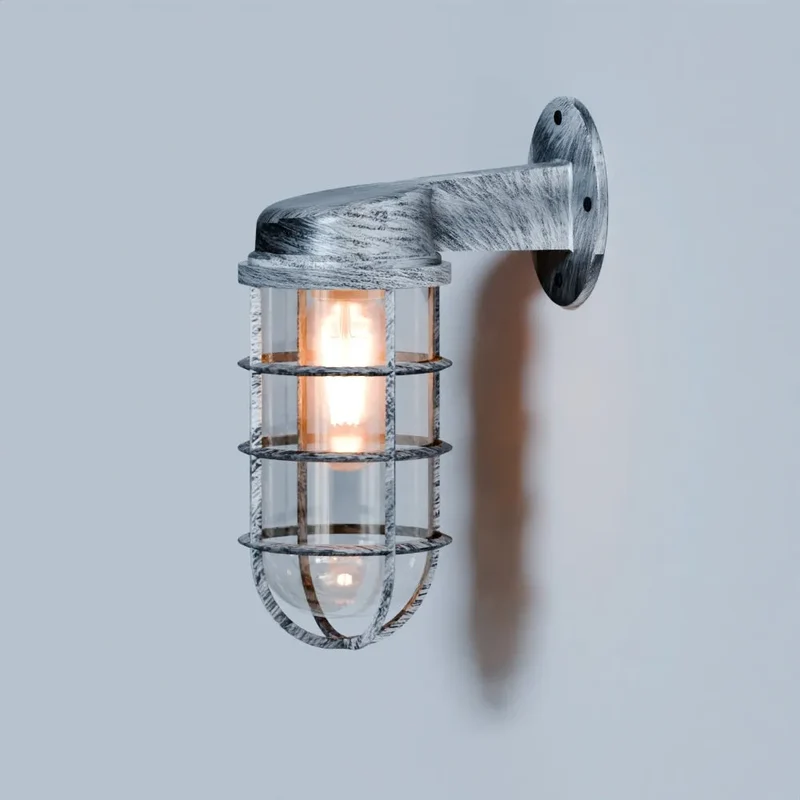 Nautische Bunker Außen Wandleuchte Gitter Glas IP44 ~3222