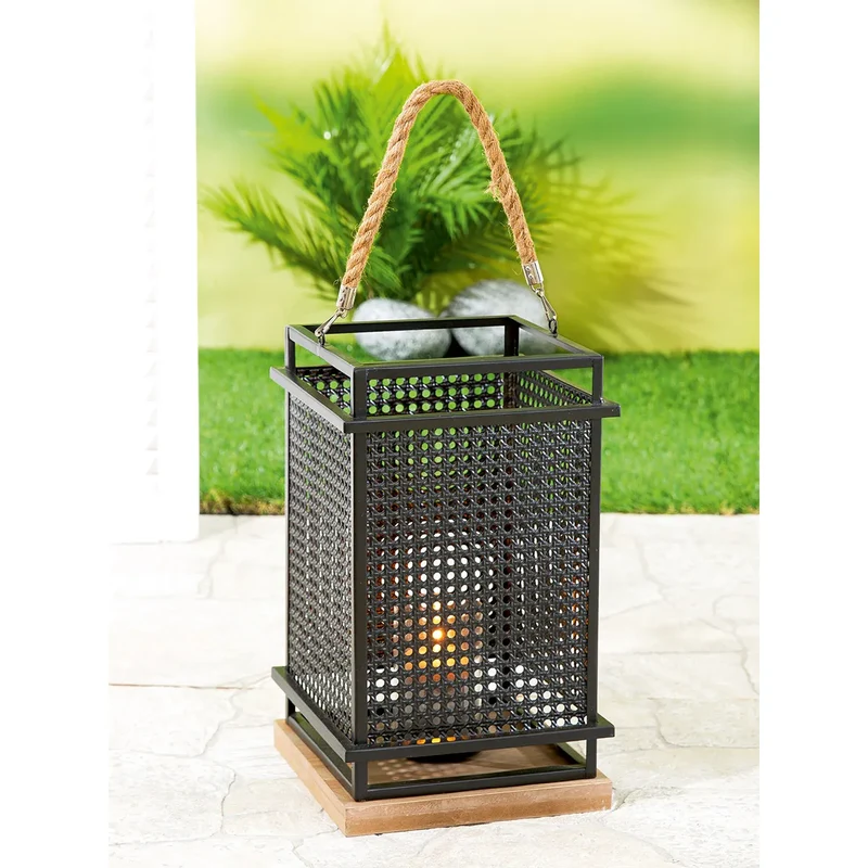 Windlicht – Metall Geflecht, Seil Griff, Rechteckige Form - Metall Geflecht | Gilde