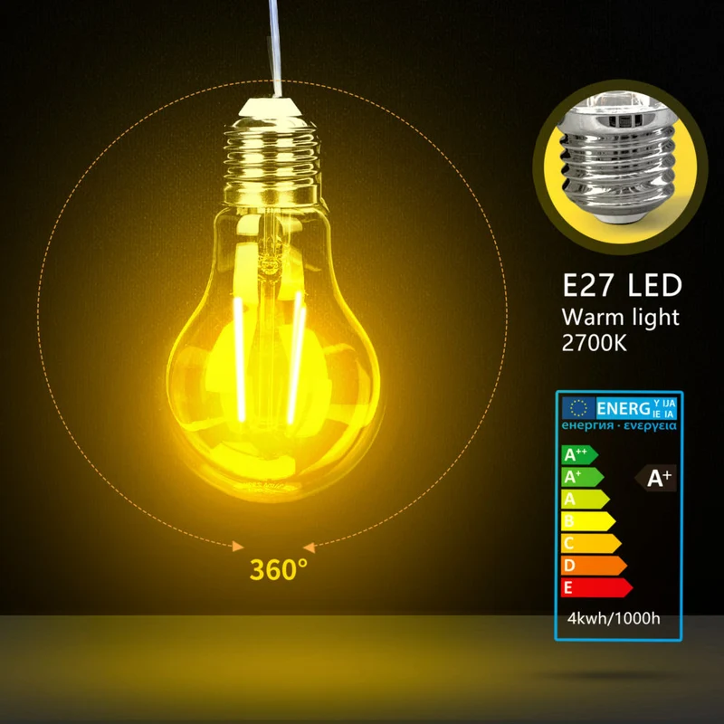LED-Filamentbirnenlampe 4W A60 E27 - 2700K (Warmweiß)