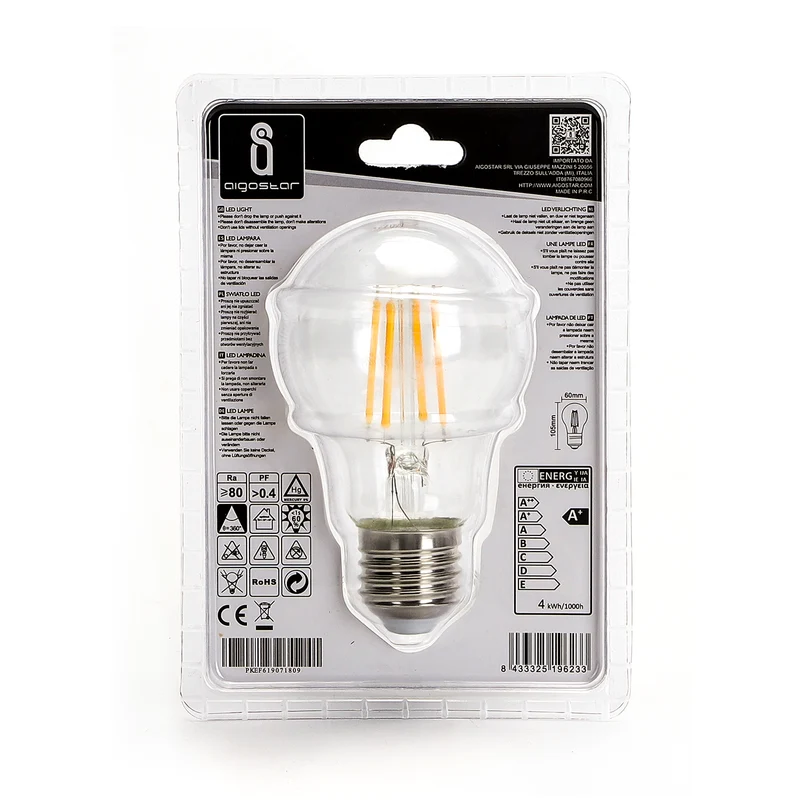 LED-Filamentbirnenlampe 4W A60 E27 - 2700K (Warmweiß)