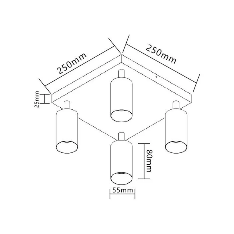 Moderner Deckenspot quadratisch | Bau | weiß | 4 x GU10-Fassung