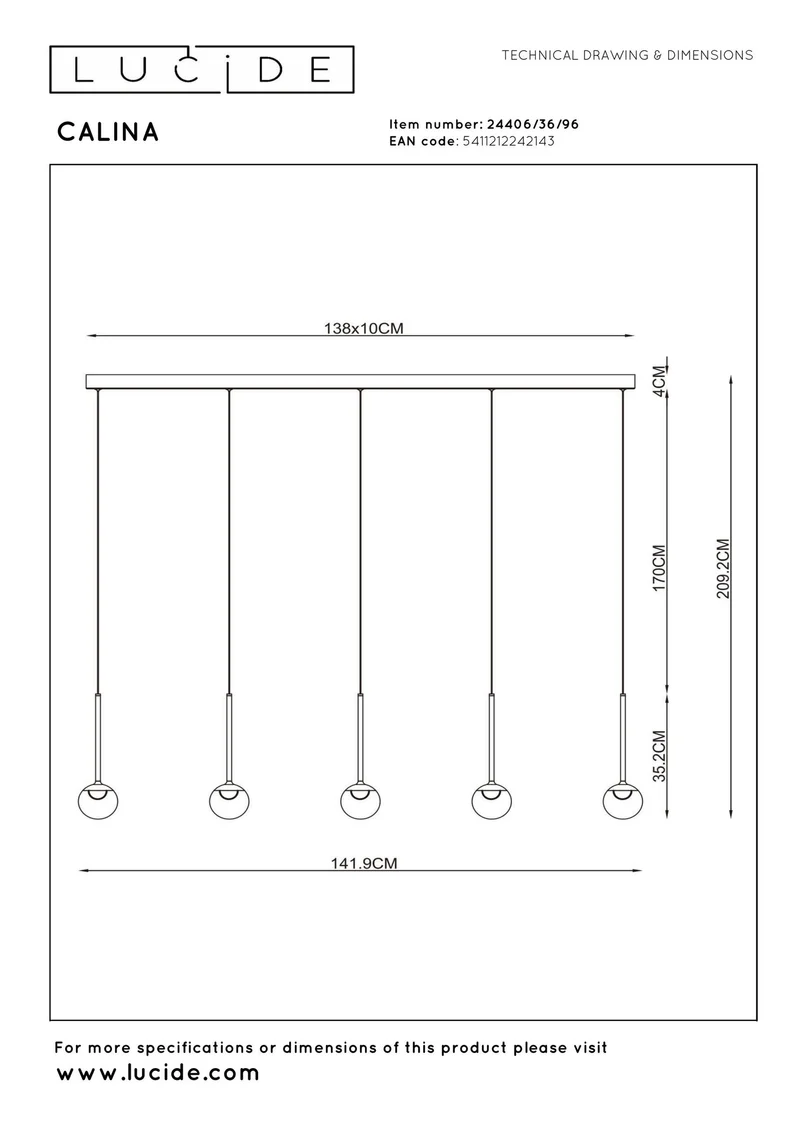 LED-Pendelleuchte Calina 5-flammig mit einstellbarer Lichtfarbe rechteckig