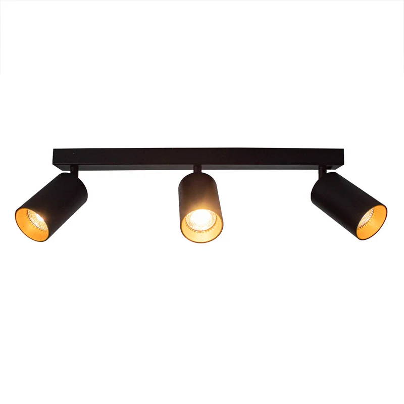 Moderner Deckenspot drei Doppelzimmer | Bau | schwarz/gold | 3x GU10 Fassung