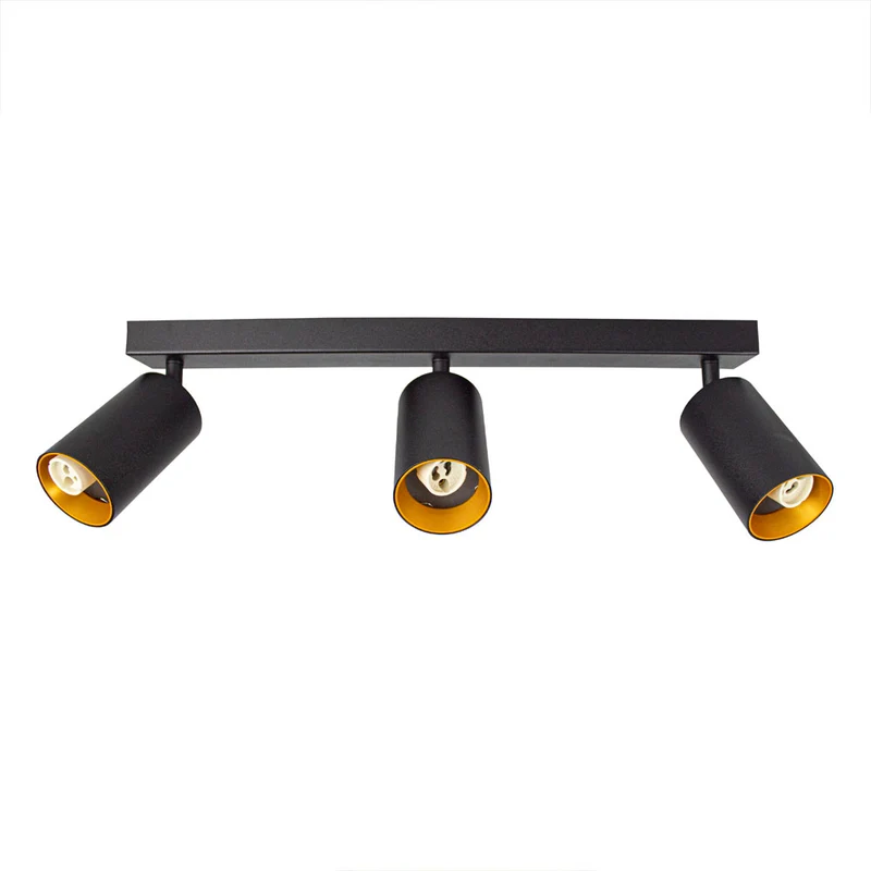 Moderner Deckenspot drei Doppelzimmer | Bau | schwarz/gold | 3x GU10 Fassung