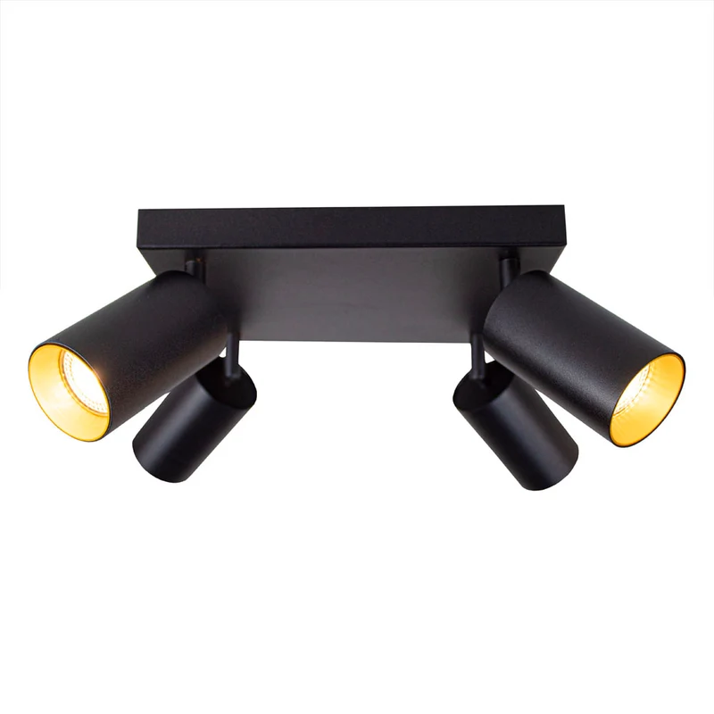 Moderner Deckenspot quadratisch | Schwarz/Gold | Bau | 4 x GU10 Strahler