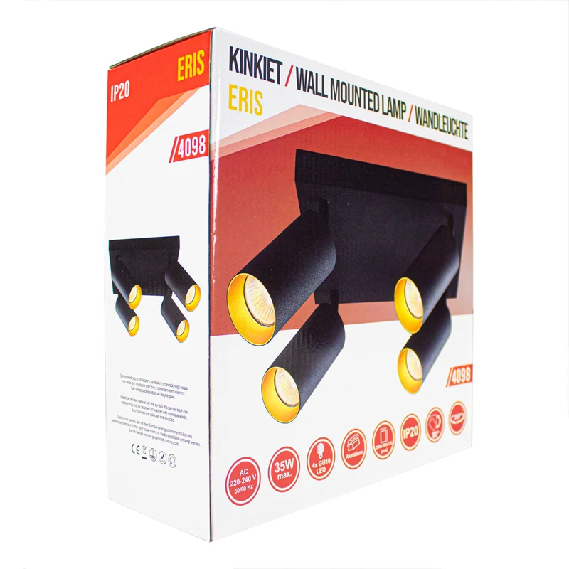 Moderner Deckenspot quadratisch | Schwarz/Gold | Bau | 4 x GU10 Strahler