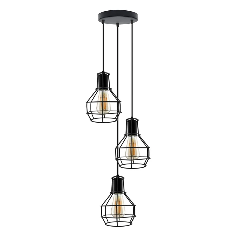 Retro Pendelleuchte 3 Flammig Cluster Käfig Schwarz E27~3148