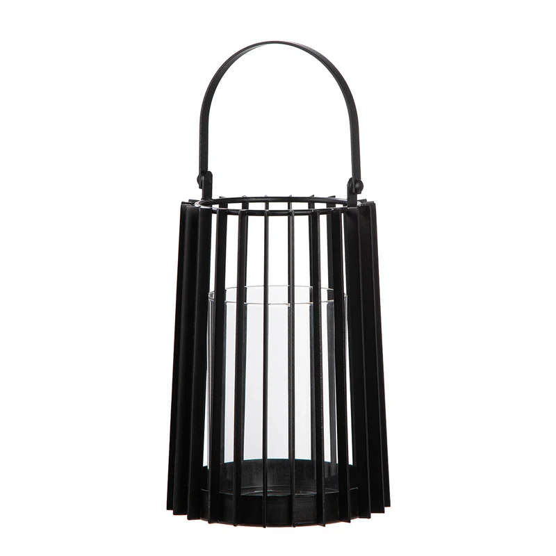 Windlicht – Schwarzes Metall, Mattes Finish, Bügelgriff Design, 32cm Höhe - Porta | Gilde