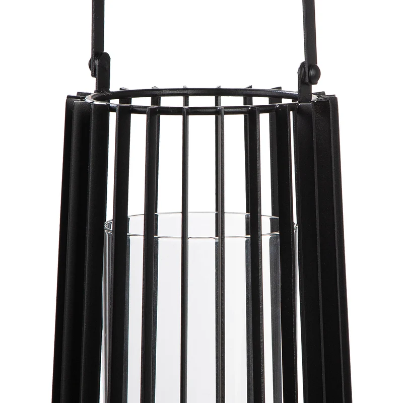 Windlicht – Schwarzes Metall, Mattes Finish, Bügelgriff Design, 32cm Höhe - Porta | Gilde