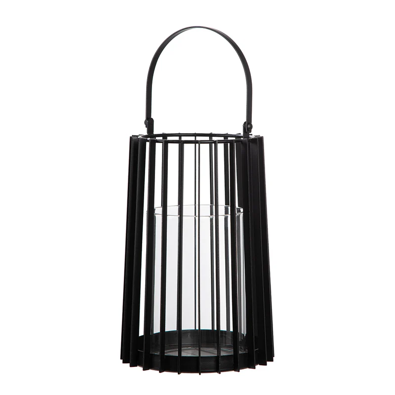 Windlicht – Schwarzes Metall, Mattes Finish, Bügelgriff Design, 40cm Höhe - Porta | Gilde