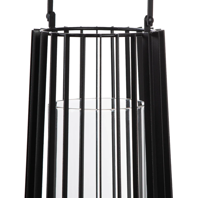 Windlicht – Schwarzes Metall, Mattes Finish, Bügelgriff Design, 40cm Höhe - Porta | Gilde
