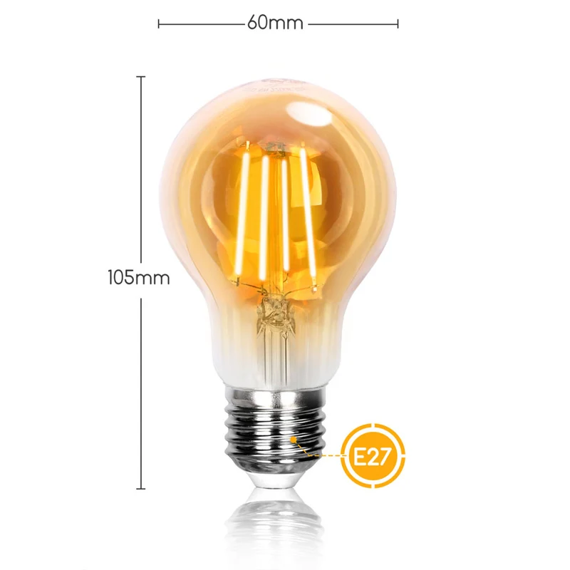 LED-Filament-Bernsteinlampe 4W A60 E27 - 2200K | Warmweiß
