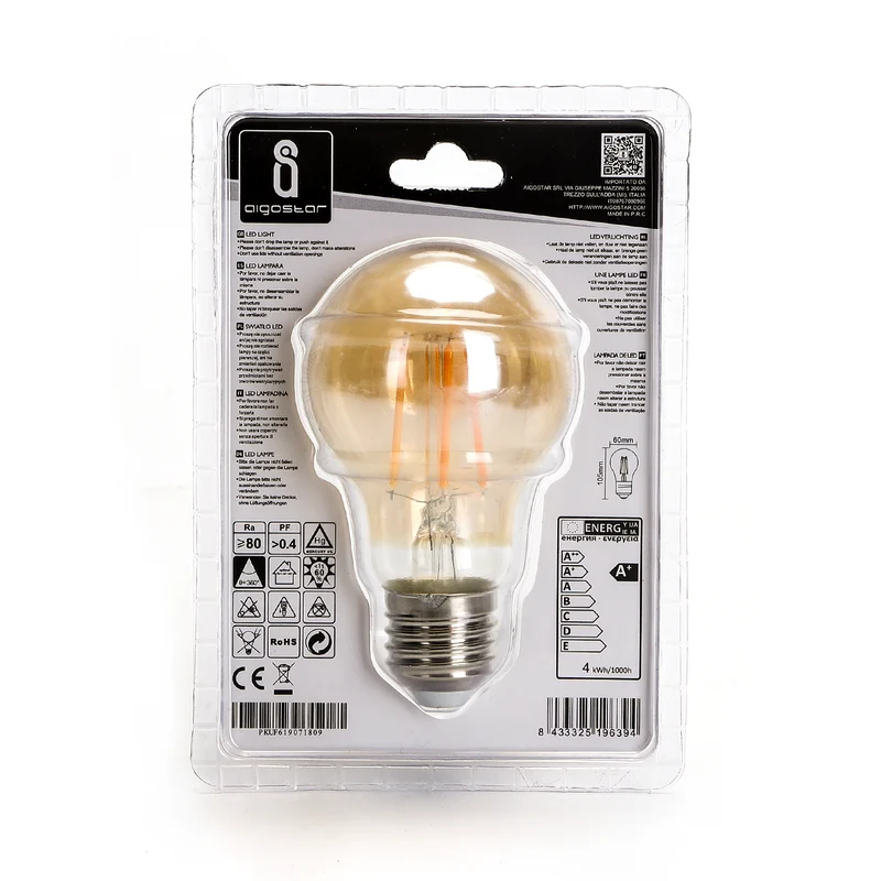 LED-Filament-Bernsteinlampe 4W A60 E27 - 2200K | Warmweiß