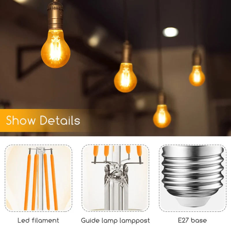 LED-Filament-Bernsteinlampe 4W A60 E27 - 2200K | Warmweiß