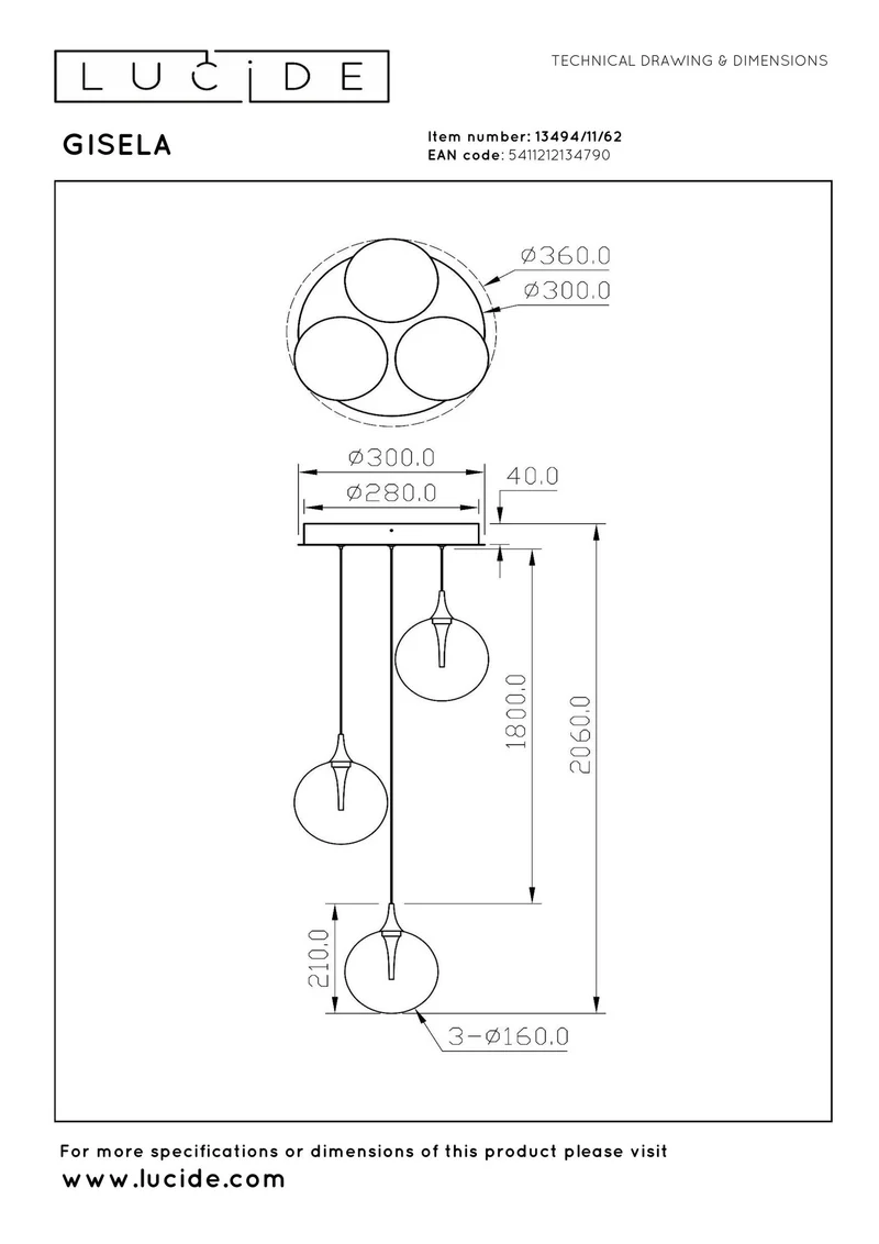 LED-Pendelleuchte Gisela 3-flammig dimmbar