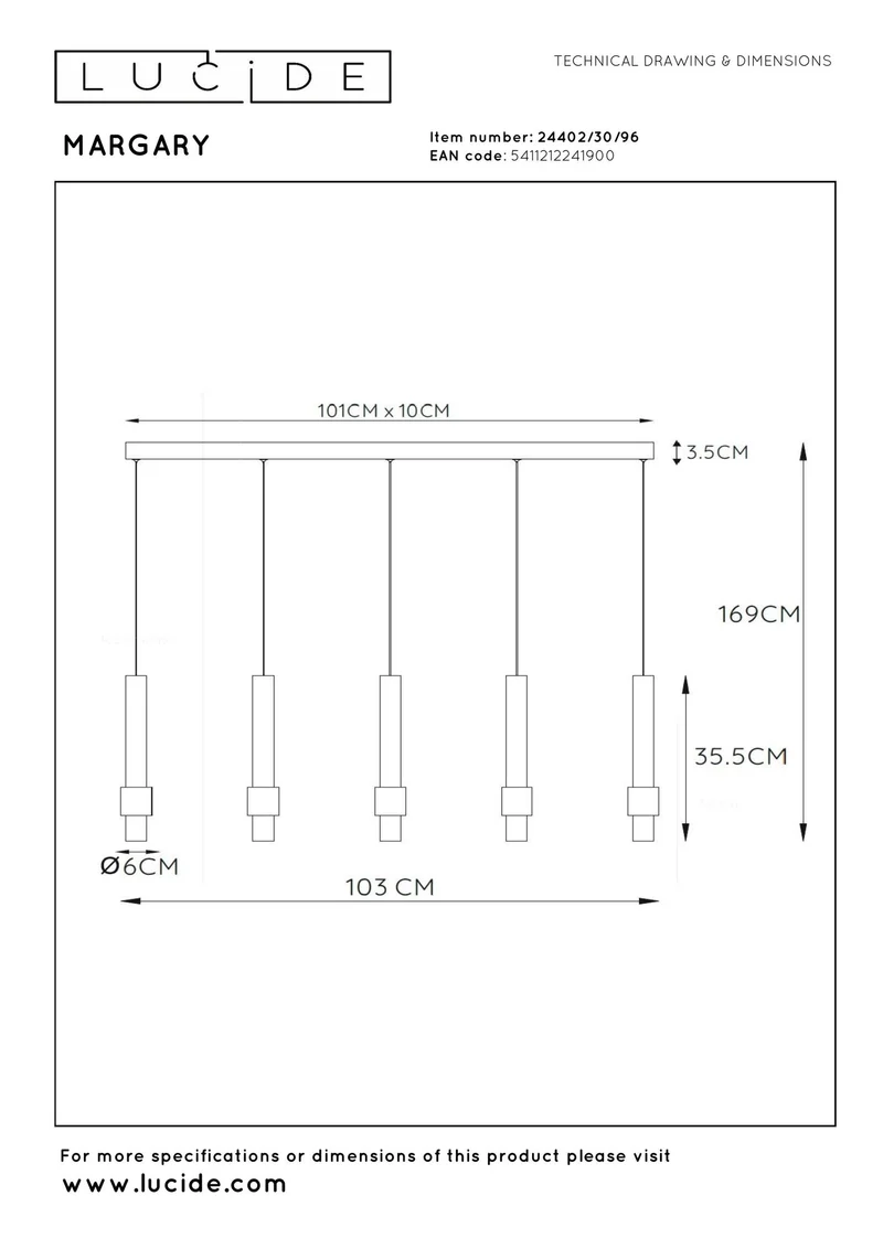 LED-Pendelleuchte Margary 5-flammig dimmbar