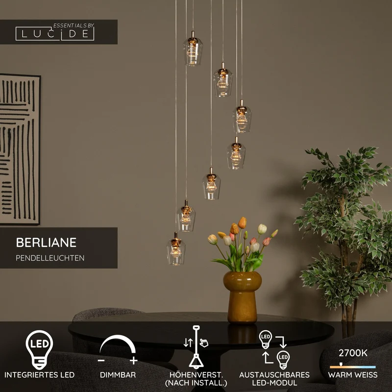 LED-Hängelampe Berliane 7-flammig dimmbar