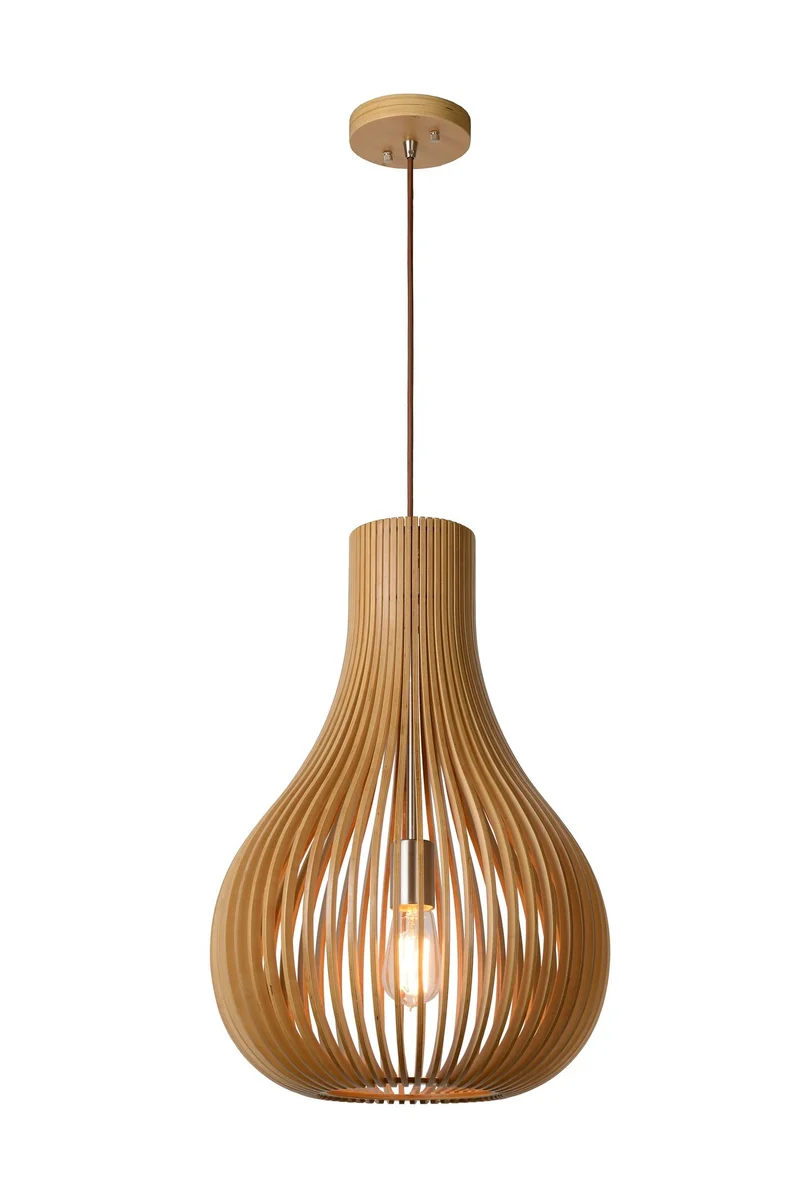 Pendelleuchte Bodo 1-flammig Holzschirm Natur 38cm