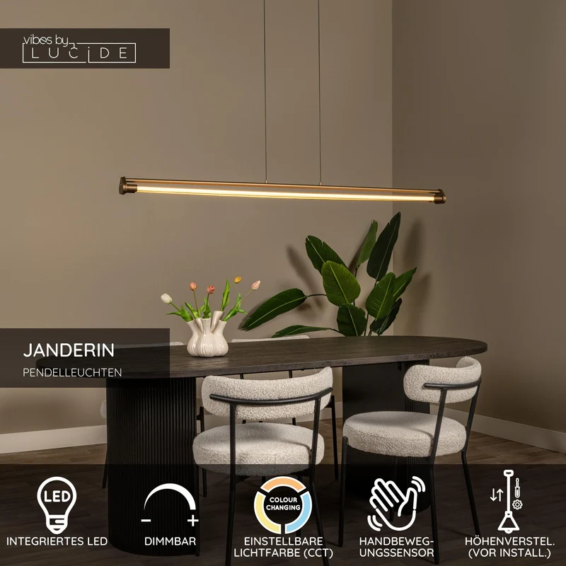 LED-Pendelleuchte Janderin 2-flammig dimmbar mit Gestensteuerung Champagner