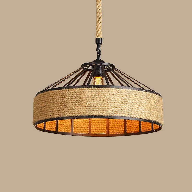 Lustre Plafonnier Suspension corde chanvre Rétro Lampe pour Restaurant
