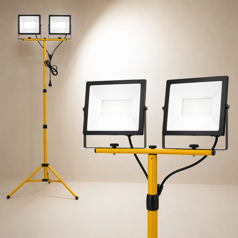 Doppelte LED-Baulampe 2x 100W auf Stativ | 4500K – Naturweiß