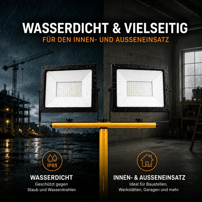 Doppelte LED-Baulampe 2x 100W auf Stativ | 4500K – Naturweiß