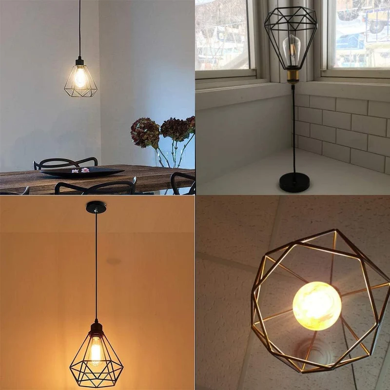 Metall Pendelleuchte Deckenleuchte geometrisches Drahtkäfig Lampenschirm~3107