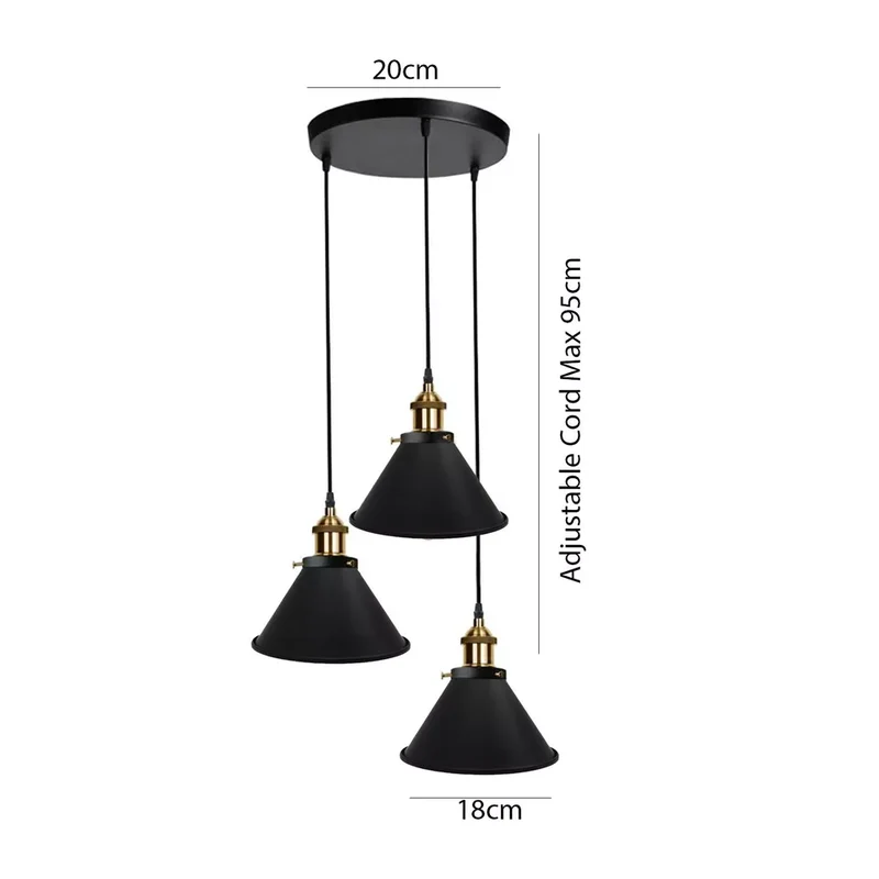 Retro Industrial Style 3 Way Deckenlampenschirm Hängependelleuchten~2965