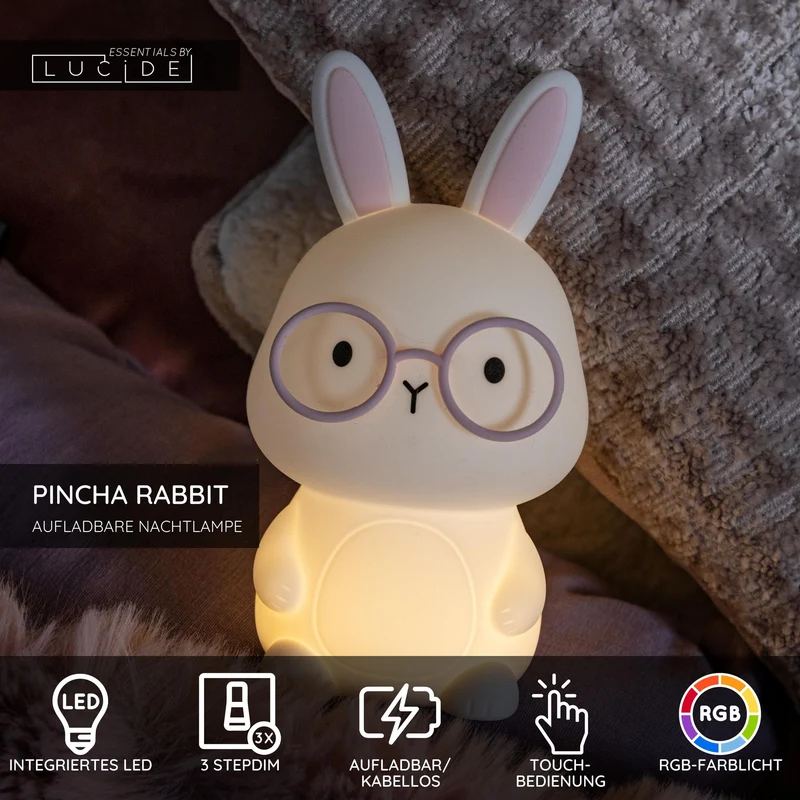 LED-Nachtlicht Pincha Rabbit mit Akku, RGB-Farbwechsel und Touchdimmer