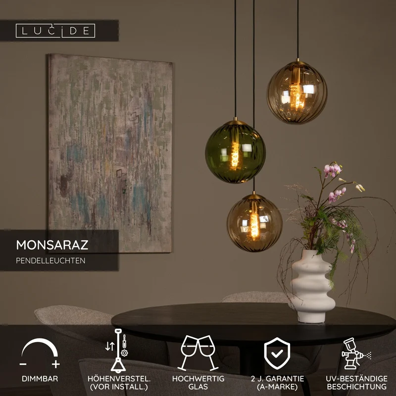 Pendelleuchte Monsaraz 3-flammig höhenverstellbar Glas Grün