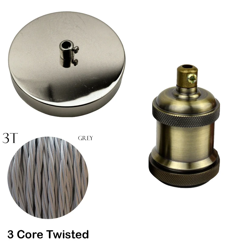 DIY Lampen-Set E27: Deckenrosette Fassung & Textilkabel ~2919