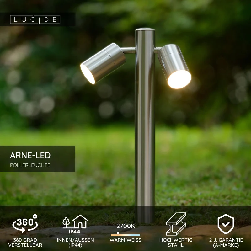 LED-Pollerleuchte Arne 2-flammig IP44 Chrom